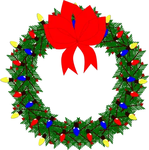 Christmas Wreathwith Lightsand Red Bow PNG image