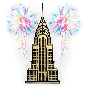 Chrysler Building With Fireworks PNG Ner