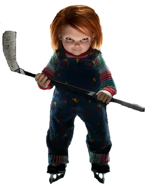 Chucky Holding Hockey Stick PNG