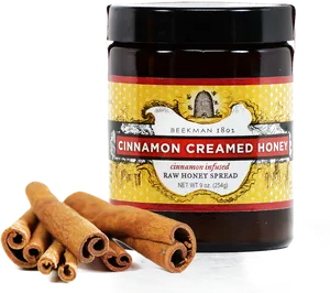 Cinnamon Creamed Honey Jarwith Cinnamon Sticks PNG image