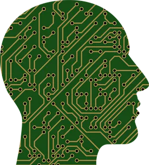 Circuit Board Brain Silhouette