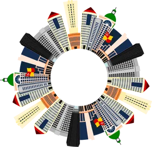 Circular Arrangementof World Skyscrapers PNG image