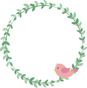 Circular Leaf Framewith Pink Bird PNG image