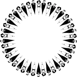 Circular Patternof Womenin Blackand White
