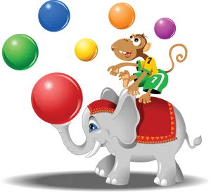 Circus Elephantand Monkey Performance PNG image