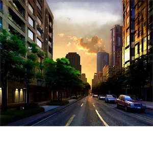City Street At Dawn PNG 64