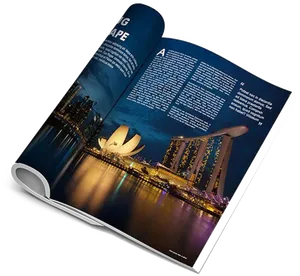 Cityscape Nighttime Article Magazine Spread PNG image