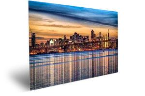 Cityscape Sunset Reflection Canvas Art PNG image