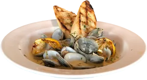 Clam Dishwith Lemonand Toasted Bread PNG image