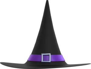 Classic Black Witch Hatwith Purple Ribbon PNG image