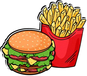 Classic Burgerand Fries Illustration PNG image