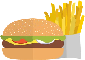 Classic Burgerand Fries Illustration PNG image