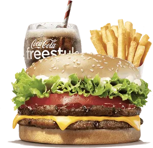 Classic Cheeseburger Fries Coke Combo PNG image
