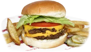 Classic Cheeseburgerwith Fries PNG image
