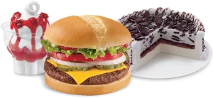 Classic Hamburgerand Desserts PNG image