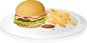 Classic Hamburgerand Fries Illustration PNG image
