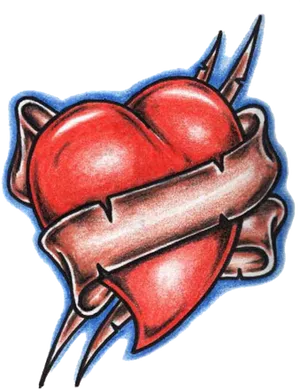 Classic Heartwith Banner Tattoo Design PNG image