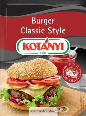 Classic Style Burger Advertisement Kotanyi PNG image