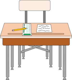 Classroom Desk With Test Paperand Pencil