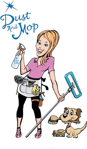 Cleaning_ Service_ Cartoon_ Character_with_ Dog.png PNG image