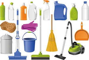 Cleaning Suppliesand Tools Vector Illustration PNG image