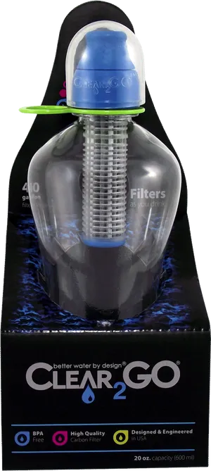 Clear2 Go Water Bottlewith Filter Packaging