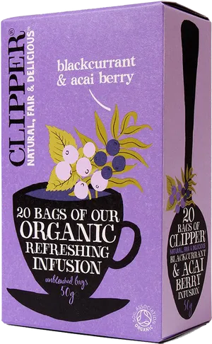 Clipper Blackcurrant Acai Berry Tea Box PNG image