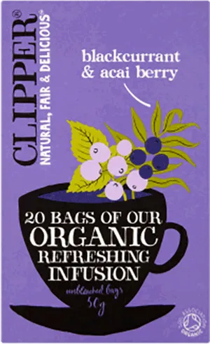 Clipper Blackcurrant Acai Berry Tea Product PNG image