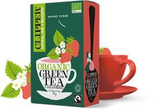 Clipper Organic Green Tea Strawberry Packaging PNG image