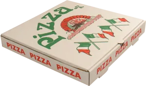Closed Pizza Boxwith Italian Theme PNG image