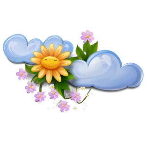 Cloud Cartoon With Flowers PNG Tql PNG