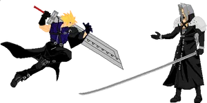 Cloudvs Sephiroth Pixel Art Duel PNG