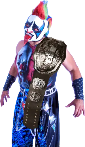 Clown Masked Wrestlerwith Championship Belt PNG image