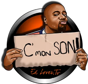 Cmon Son_ Cartoon_ Character_ Holding_ Sign PNG image