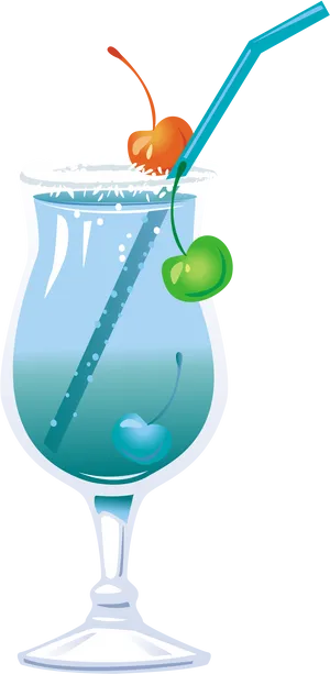 Cocktail Glass With Cherriesand Straw PNG image