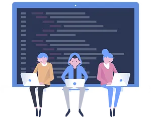 Coding_ Team_ Working_ On_ Laptops PNG image