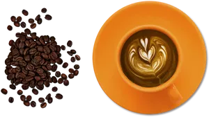 Coffee Artwith Beansand Cup PNG image