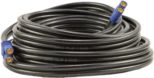 Coiled Black Electrical Cablewith Blue Connectors PNG image