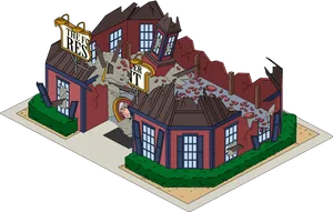 Collapsed_ Animated_ Building_ Illustration PNG image