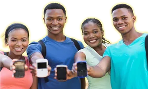 College_ Students_ Showing_ Phones PNG image