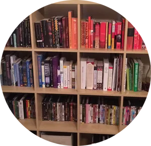 Color Coded Bookshelf Organization PNG image