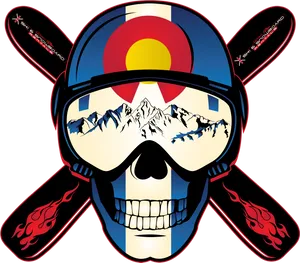 Colorado Themed Skullwith Snowboard Helmetand Goggles PNG image