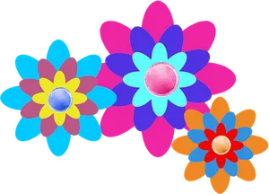 Colorful Abstract Flowers Black Background