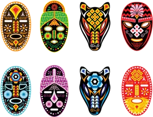 Colorful African Masks Vector Set PNG image