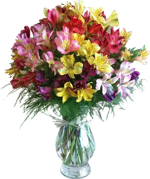 Colorful_ Alstroemeria_ Bouquet_in_ Glass_ Vase PNG image