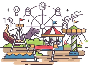 Colorful Amusement Park Illustration PNG image