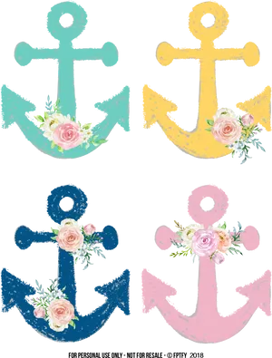 Colorful Anchorswith Floral Decorations PNG image