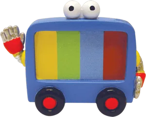 Colorful Animated Bus Character Waving PNG image