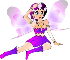 Colorful_ Animated_ Elf_ Girl_ Sitting PNG image