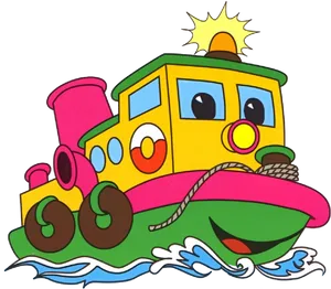 Colorful Animated Tugboat Cartoon PNG